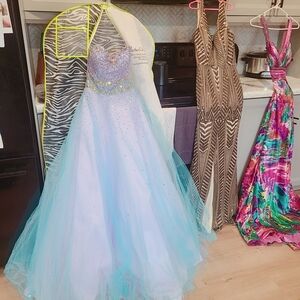 Mori Lee Lavender and Aqua Beaded Ball Gown Prom Dress
